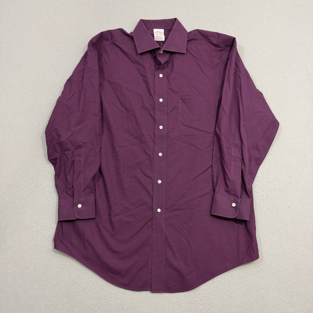 Brooks Brothers Dress Shirt Mens 16-32 Purple Madison Fit Non-Iron Gingham